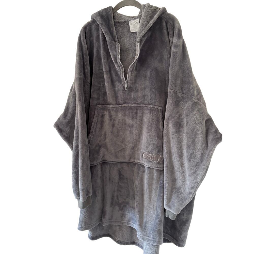 The Comfy Gray Oversized Sherpa Hooded Wearable Blanket Hoodie One Size Plush - Picture 4 of 7
